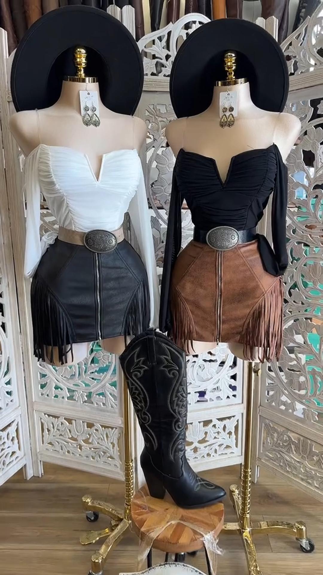 Vintage Fringe Hem Suede Zipper Skirt