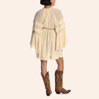 Cream Ruffle Bell Sleeve Mini Dress