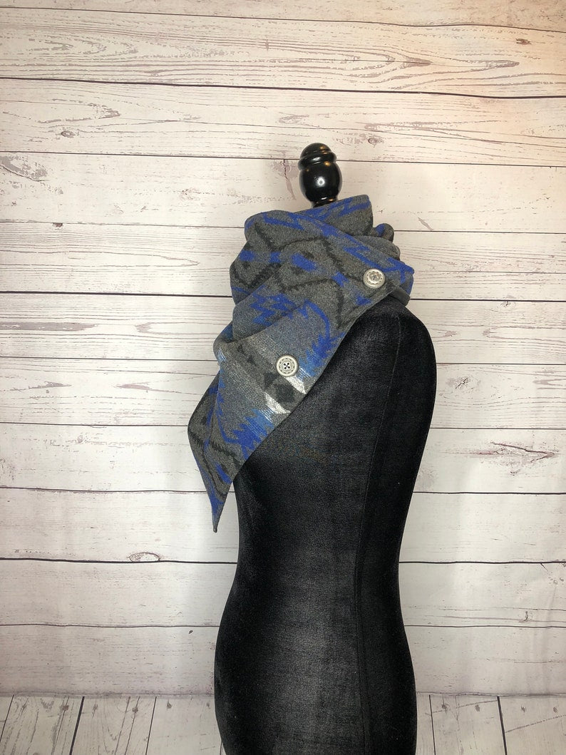 Grey/Blue Western Aztec Warm Neck Hood