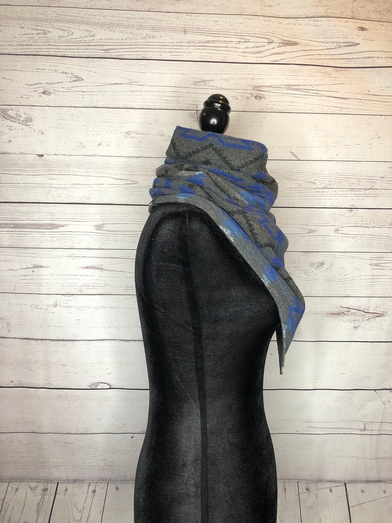 Grey/Blue Western Aztec Warm Neck Hood