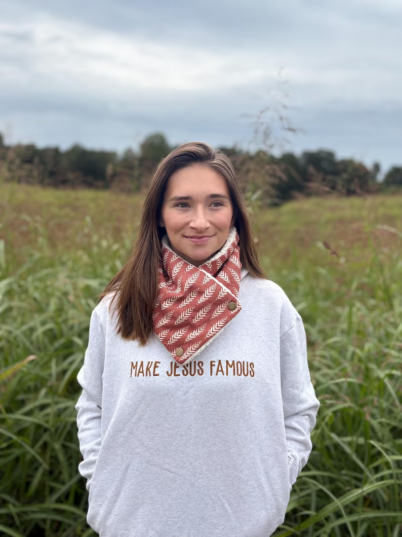 Women's Western Coral Rust Salmon Sherpa  Warm Neck Hood