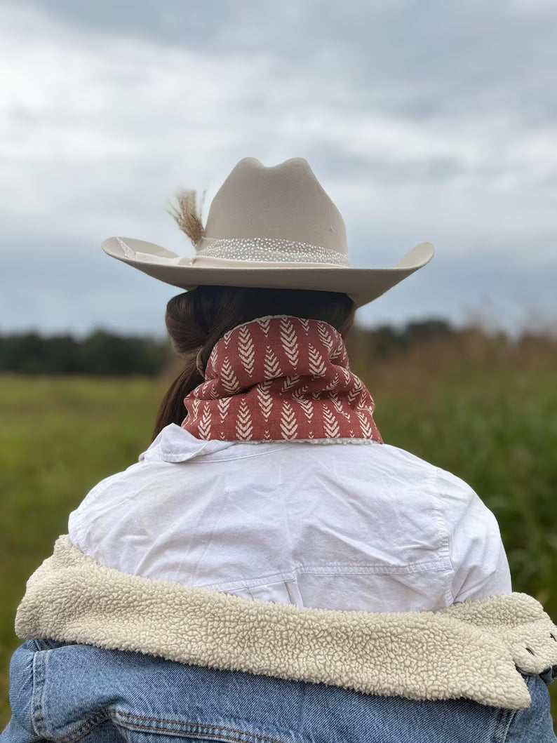 Women's Western Coral Rust Salmon Sherpa  Warm Neck Hood