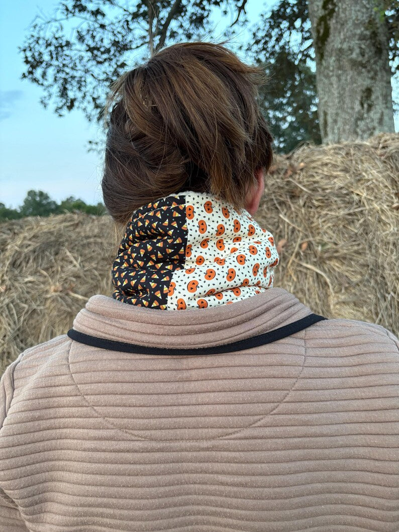 Women's Patchwork Halloween Sherpa  Warm Neck Hood