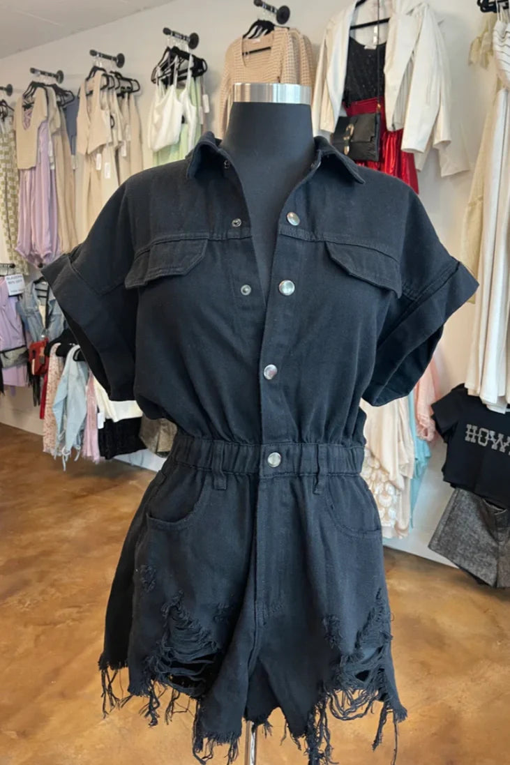Black Denim Romper