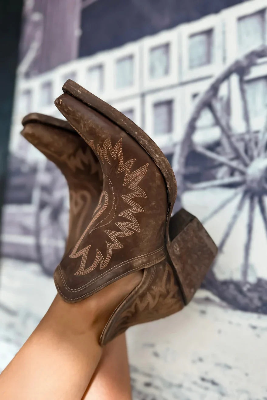 Naturally Distressed Brown Bootie