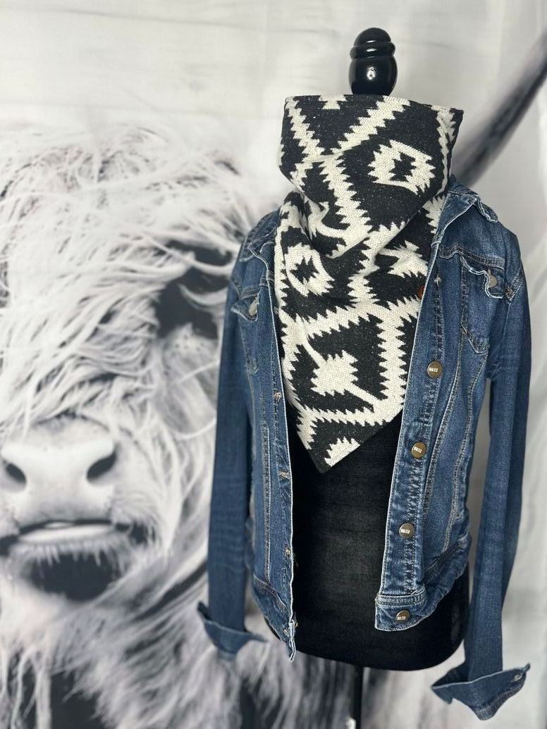Black & White Western Aztec Warm Neck Hood