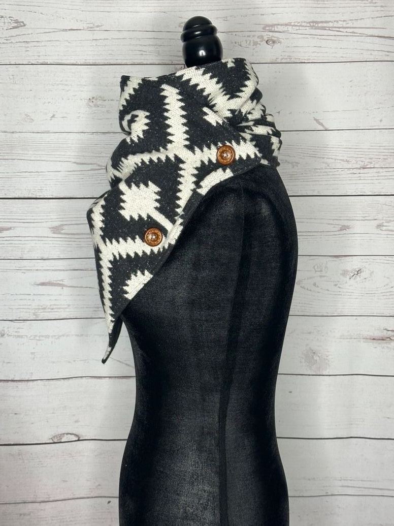 Black & White Western Aztec Warm Neck Hood