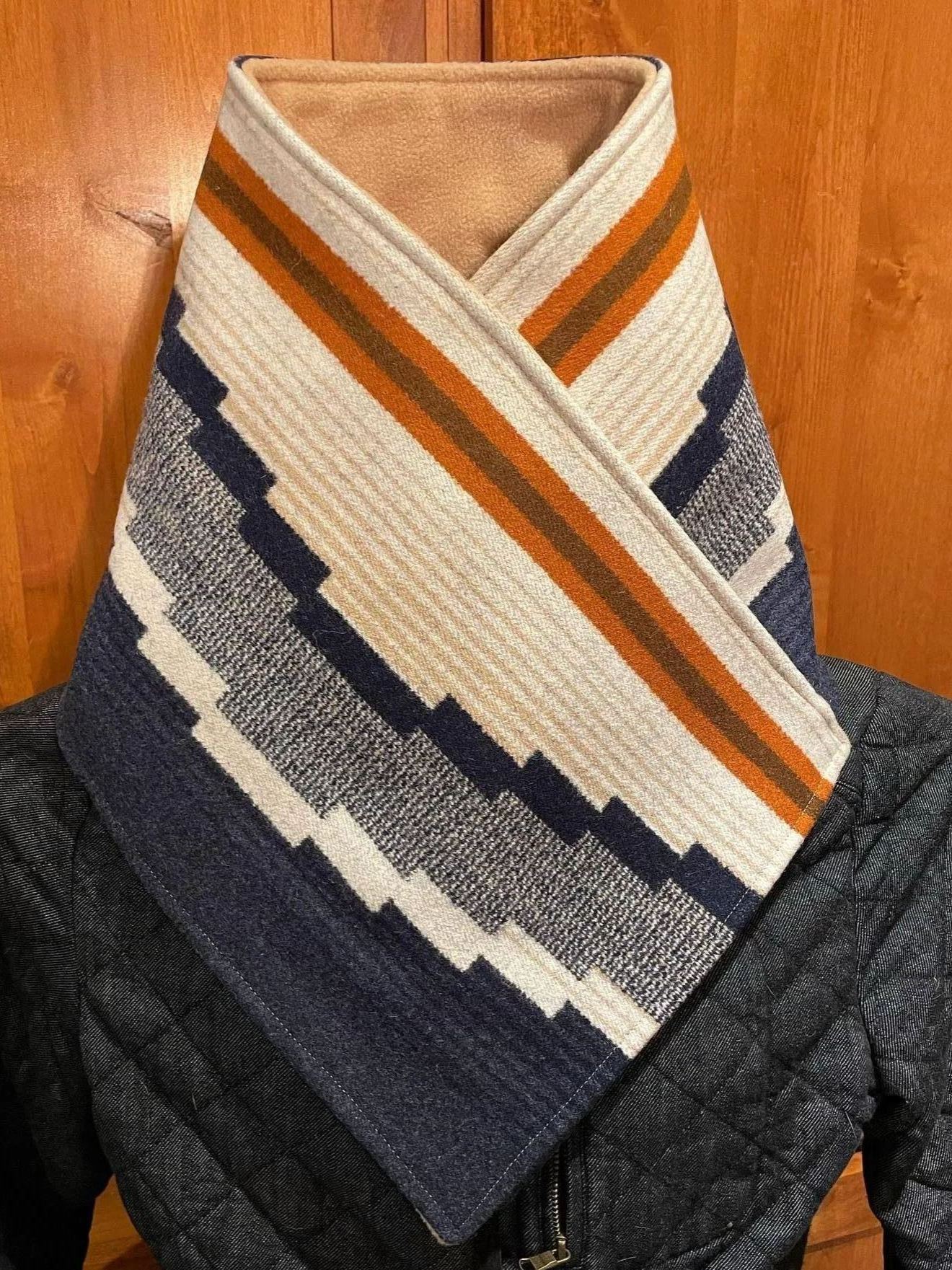 Western Cowboy Navy Aztec Warm Neck Hood