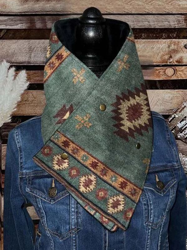 Western Cowboy Green Aztec Warm Neck Hood
