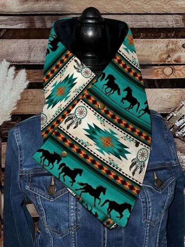 Western Cowboy Green Aztec Warm Neck Hood