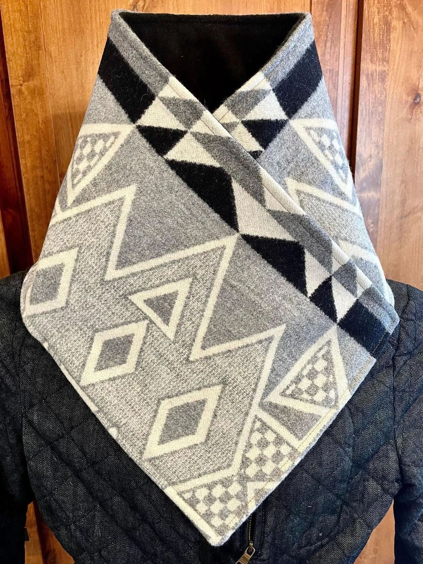 Western Cowboy Gray Aztec Warm Neck Hood