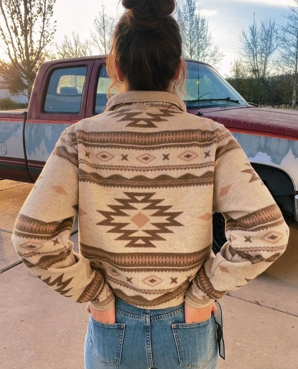Western Aztec Print Half-Zip Fleece Pullover