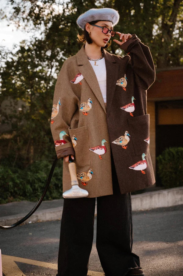 Lucky Duck Half & Half Plaid Coat