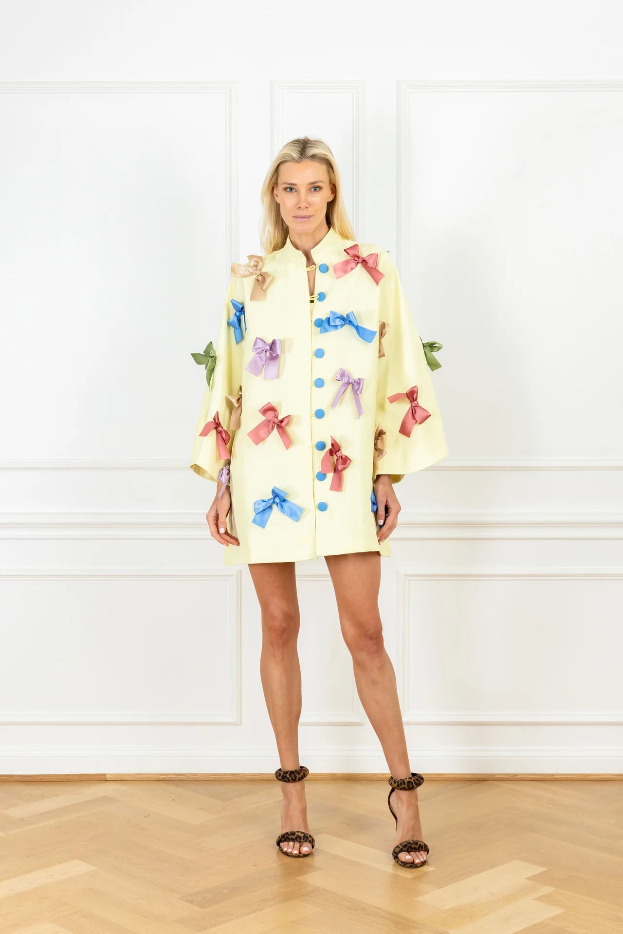 Butter Yellow Ribbon Mini Open Front Caftan