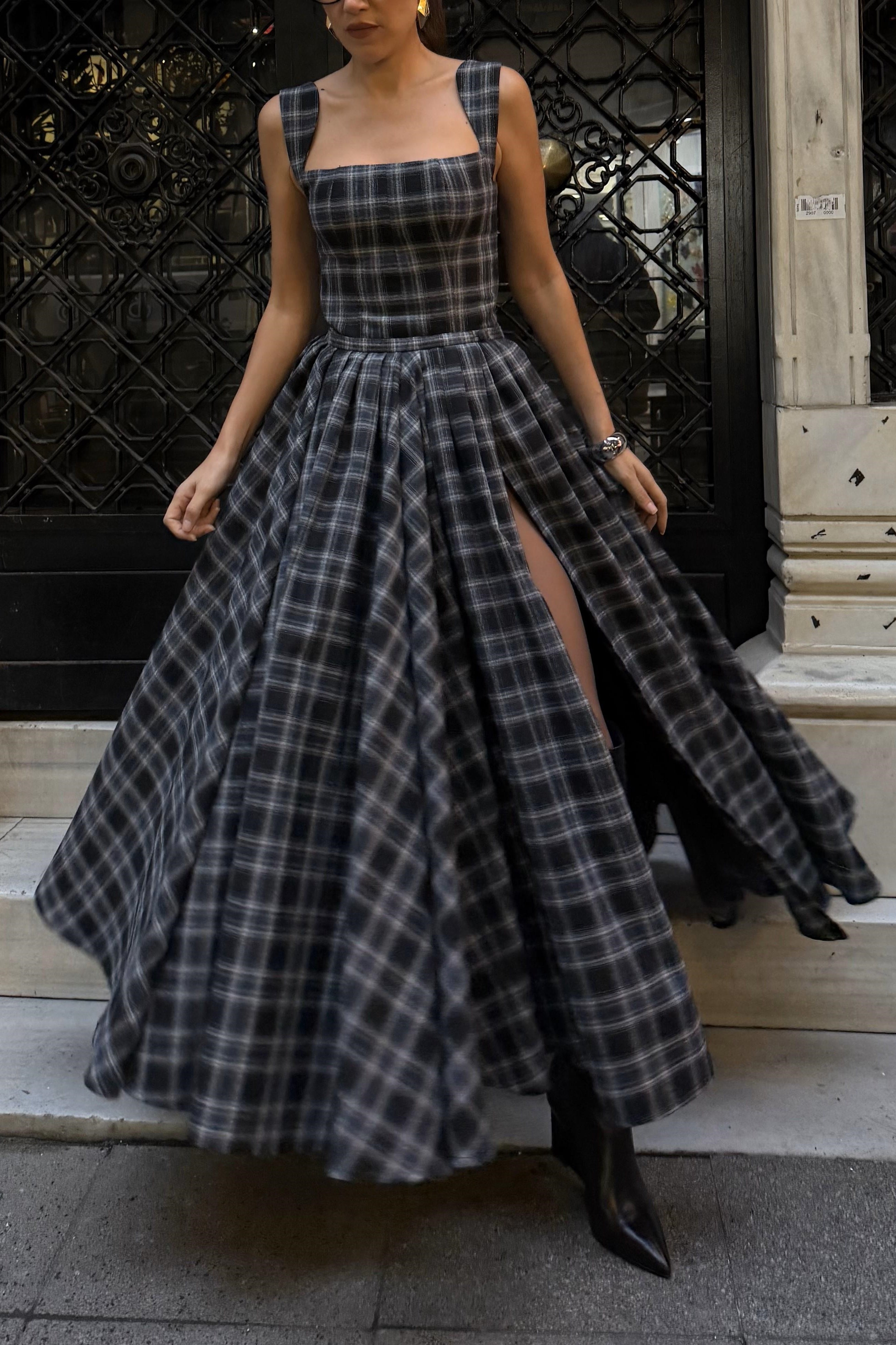 Molae Charcoal Gray Checkered Dress