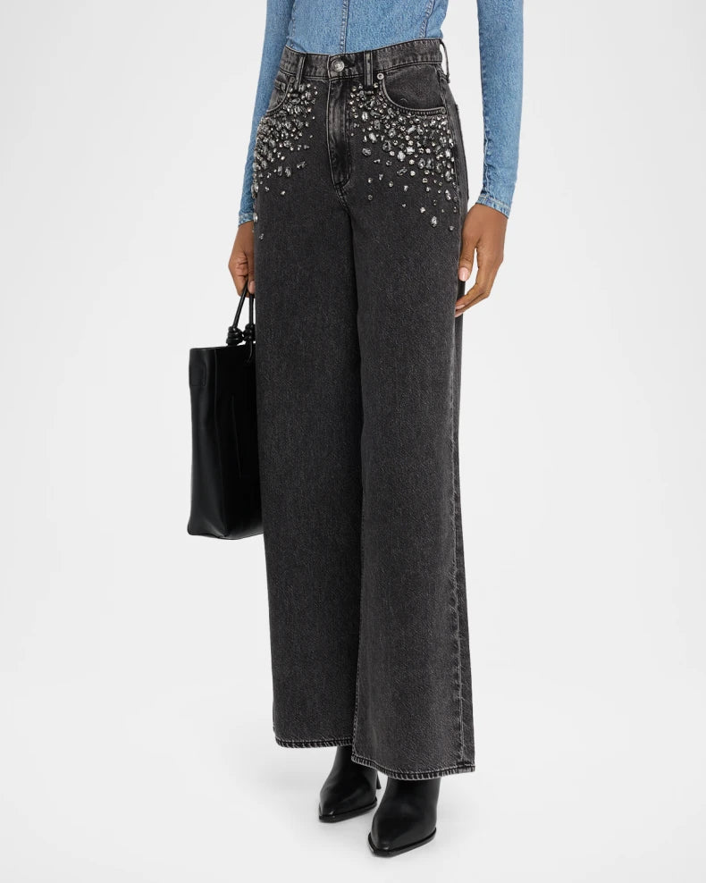 High-Rise Wide Embellished Jeans