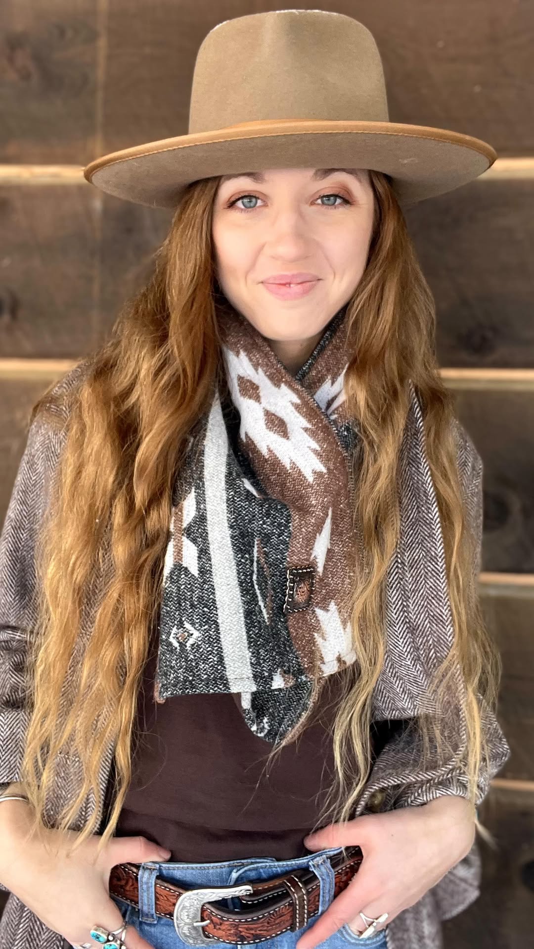 Women's Western Aztec Brown Warm Neck Hood