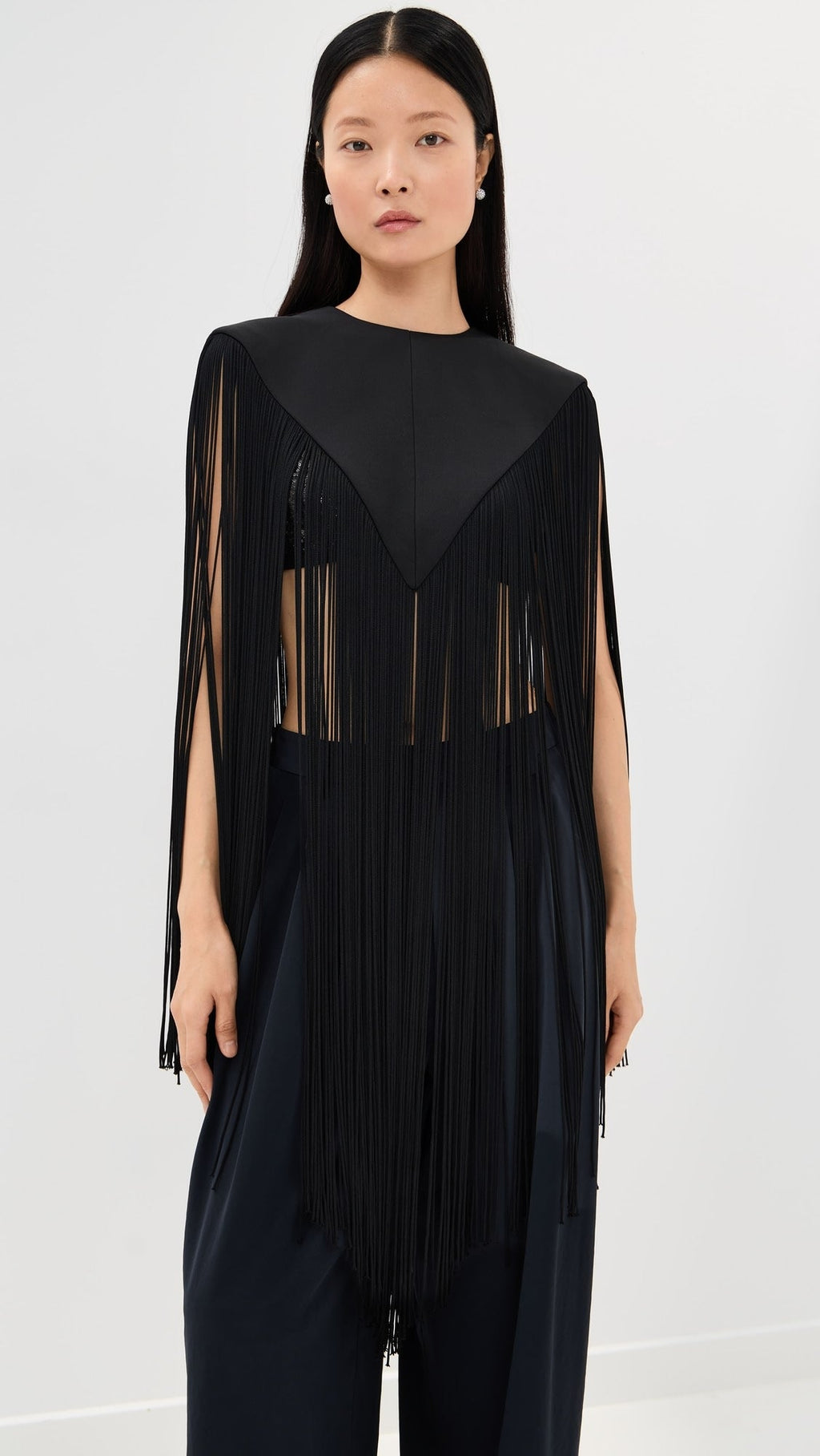 Black Silk Fringe Cape
