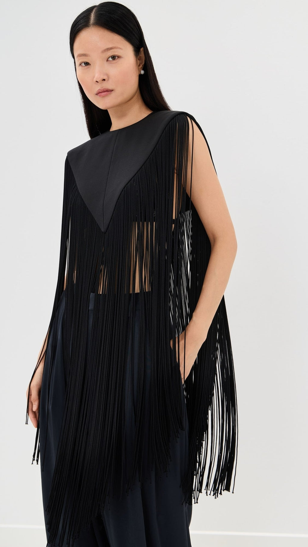 Black Silk Fringe Cape
