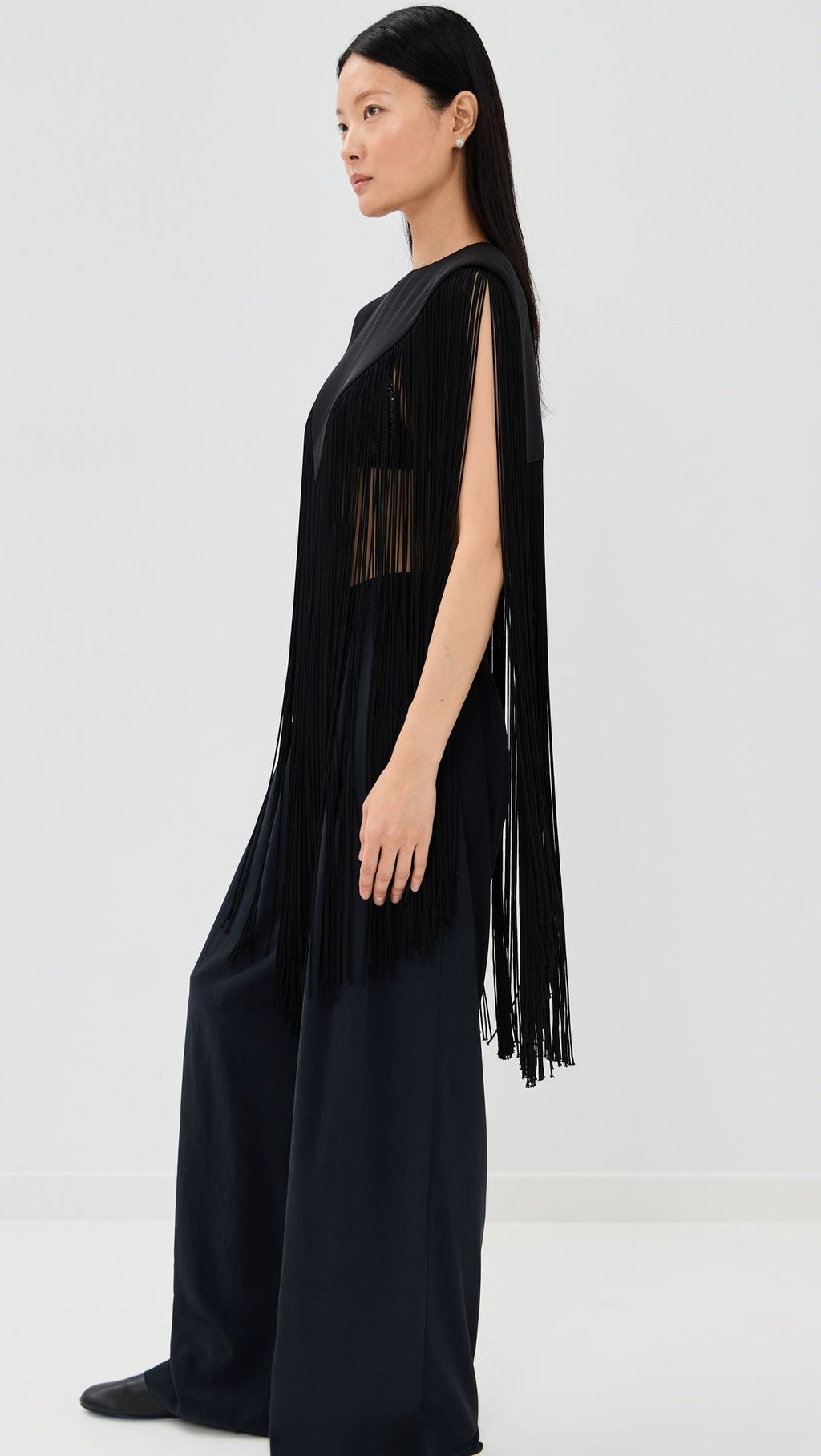 Black Silk Fringe Cape