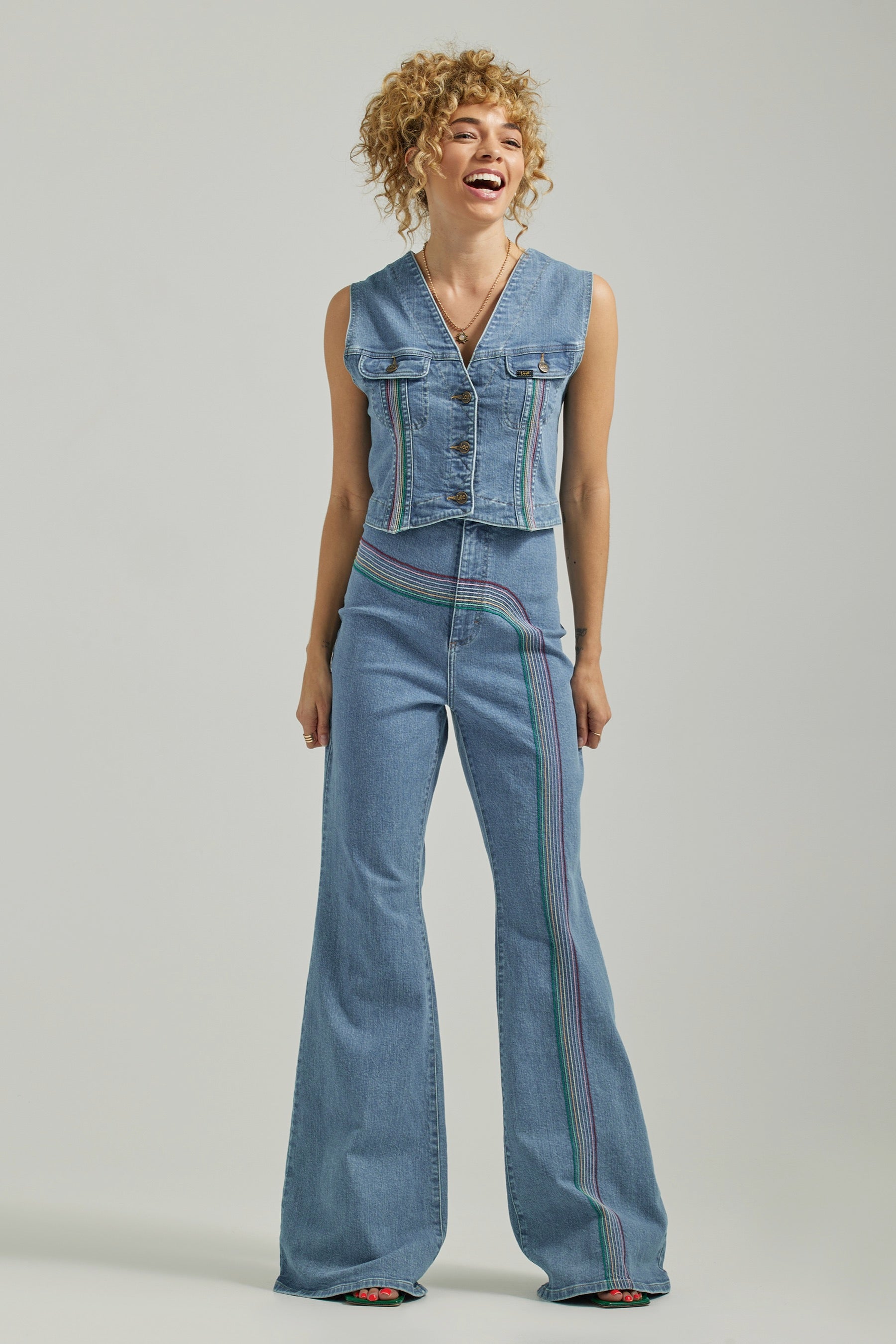 Rainbow Denim Vest Set